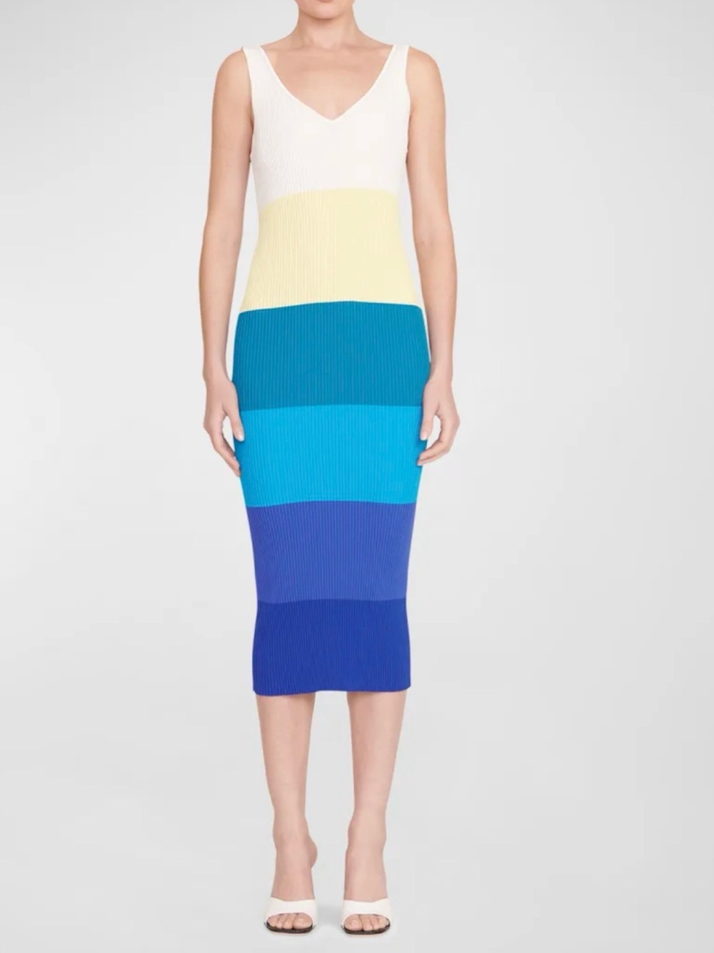 STAUD Dana Sleeveless Colorblock Stripe Knit Dress Size XS Blue Yellow White